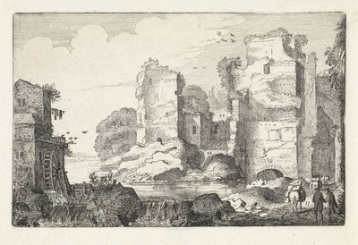 Landschaft mit Ruinen und einer Wassermühle von Jan van de Velde (II)