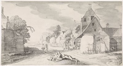 Rastende Bauern entlang eines Weges in einem Dorf von Jan van de Velde (II)