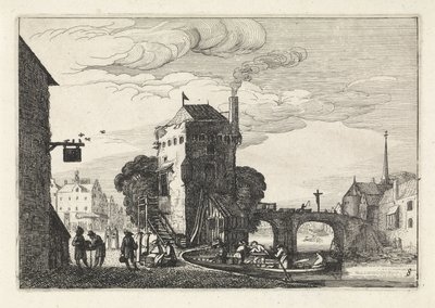 Stadtansicht mit einer Brücke über einen Fluss von Jan van de Velde (II)