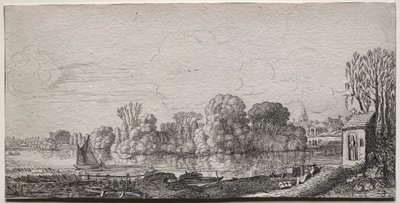 Landschaften: Eine kleine Kapelle an einem Teich von Jan van de Velde II