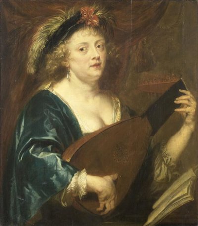 Porträt einer Frau, die Laute spielt von Jan van den Hoecke