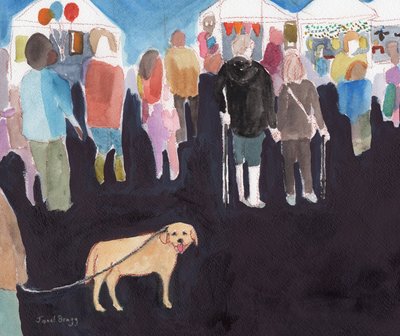 Menschenmenge und gelber Labrador auf dem Straßenfest von Janel Bragg