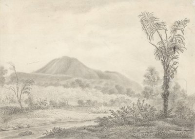 Javanische Landschaft mit Berg und Palme von Jannes Theodorus Bik