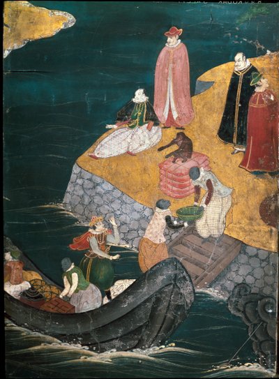 Das Entladen von Lebensmitteln, Detail der Ankunft der portugiesischen Jesuitenmissionare in Japan von Japanese School