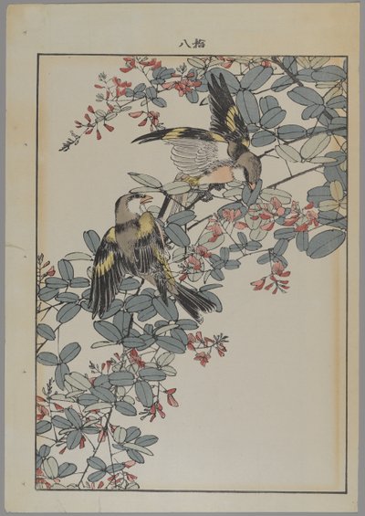 Zwei Vögel mit rosa Blumen, Meiji-Periode, ca. 1868-1912 von Japanese School
