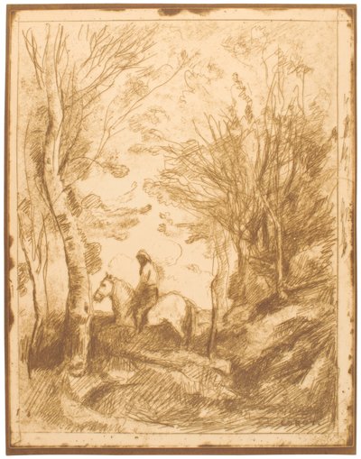 Reiter im Wald, große Platte von Jean-Baptiste-Camille Corot
