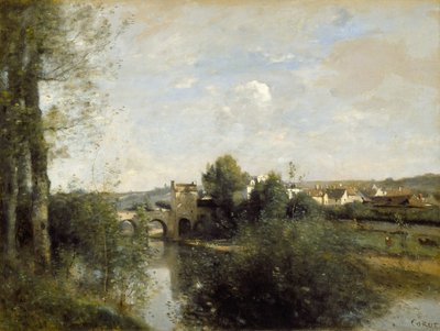 Seine und alte Brücke bei Limay von Jean-Baptiste-Camille Corot