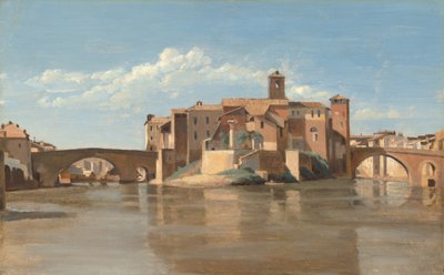 Die Insel und Brücke von San Bartolomeo, Rom von Jean-Baptiste-Camille Corot