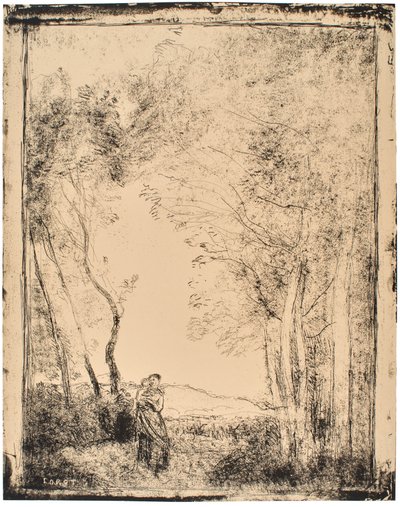 Junge Mutter am Eingang eines Waldes von Jean-Baptiste-Camille Corot