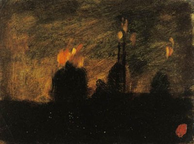 Nachtstimmung mit Bränden in St-Vast-là-haut bei Valenciennes von Jean-Baptiste Carpeaux