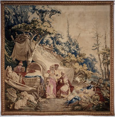 Das Freiluftbankett, Vorhang russische Spiele, (Detail) von Jean-Baptiste Le Prince