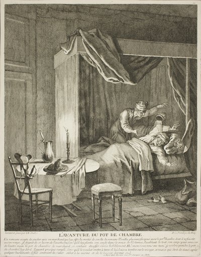 Das Abenteuer des Nachttopfs, Platte vier aus Scènes du Roman Comique von Jean-Baptiste Oudry