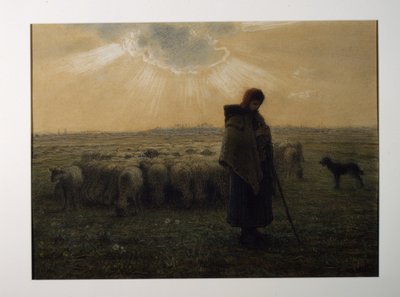 Die Schäferin und ihre Herde von Jean-Francois Millet