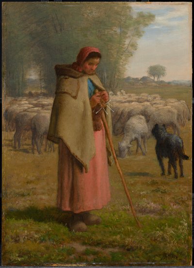 Junges Mädchen, das seine Schafe hütet von Jean-Francois Millet