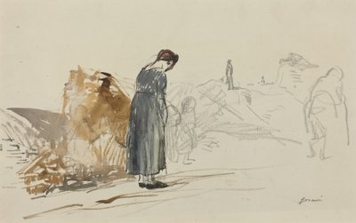 a) Die deutschen Frauen sind fortgegangen (Vorderseite); b) Skizze eines Mannes (Rückseite) von Jean-Louis Forain