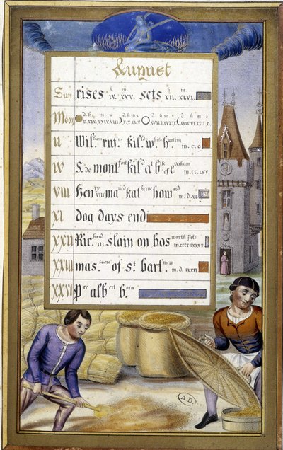 Die Ernte (Jungfrau) - Faksimile der Stunden der Anne von Bretagne, von Jean Bourdichon von Jean (after) Bourdichon