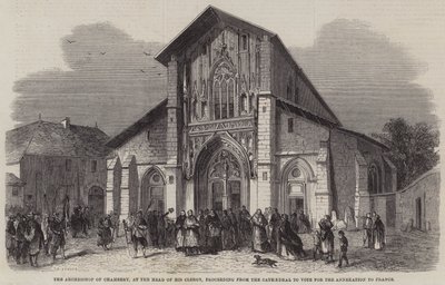 Der Erzbischof von Chambery, an der Spitze seines Klerus, geht von der Kathedrale zur Abstimmung über die Annexion an Frankreich von Jean Adolphe Beauce