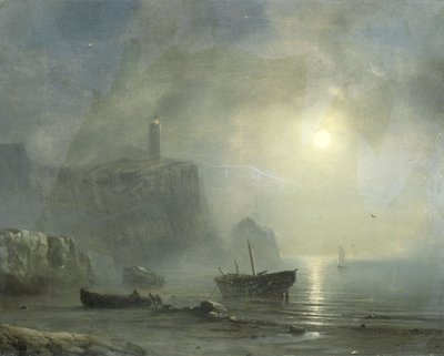 Ansicht einer felsigen Küste bei Mondlicht von Jean Antoine Theodore Gudin