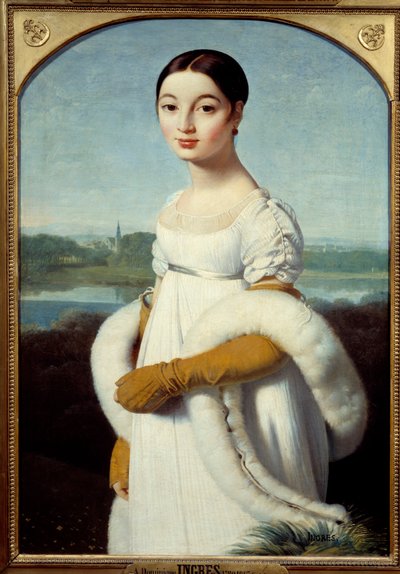 Porträt von Mademoiselle Caroline Riviere: Die junge Frau ist in der Mode des Ersten Kaiserreichs gekleidet von Jean Auguste Dominique Ingres