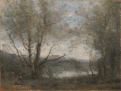 Ein Teich durch die Bäume gesehen von Jean Baptiste Camille Corot
