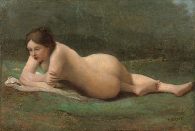 Junge Frau auf dem Gras liegend, ca. 1850-60 von Jean Baptiste Camille Corot