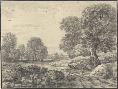 Reisende auf einer Straße in einer bewaldeten Landschaft von Jean Baptiste Claude Chatelain