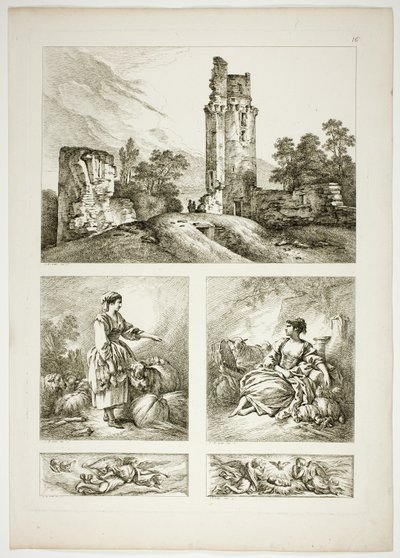Tafel Sechzehn von 38 aus Oeuvres de J. B. Huet von Jean Baptiste Huet
