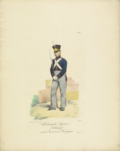 Soldat der Garnisonskompanie, 1820-1825 (Militärische Kostüme des Königreichs der Niederlande) von Jean Baptiste Madou