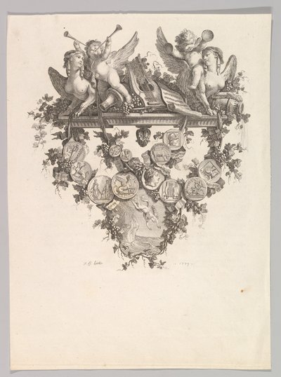 Vignette mit Sphinxen und Putti von Jean Baptiste Marie Huet