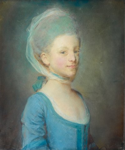 Porträt einer jungen Frau mit einem gestreiften Gazeschal von Jean-Baptiste Perronneau