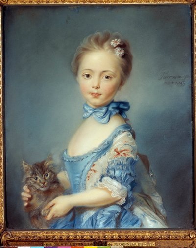 Porträt des jungen Mädchens mit Katze von Jean Baptiste Perronneau