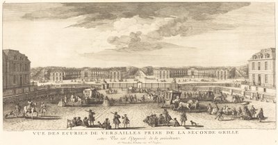 Ansicht der Stallungen von Versailles von der zweiten Gittertür aus von Jean Baptiste Rigaud