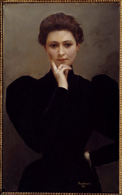 Meditation. Eine nachdenkliche junge Frau in Belle-Époque-Mode. Gemälde von Jean Béraud von Jean Beraud