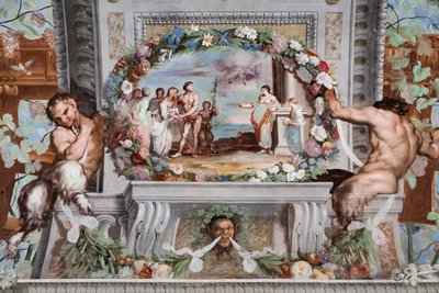 Bacchus, mit seinen alten Ammen und einem Satyr, bittet Medea, die sich an eine Säule lehnt, die Frauen zu verjüngen von Jean Boulanger