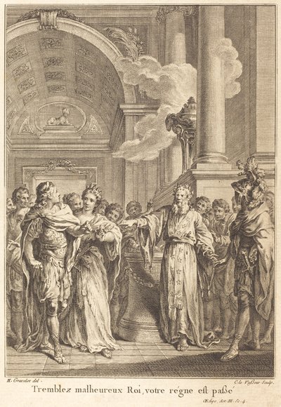 Zittert, unglücklicher König, eure Herrschaft ist vorbei von Jean Charles Levasseur after Hubert François Gravelot
