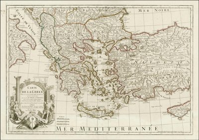 Karte von 1780 - Karte von Griechenland, erstellt auf einer Vielzahl von alten und neuen Berichten, auf denen von Mrs. Whele und Tournefort von Jean Claude Dezauche
