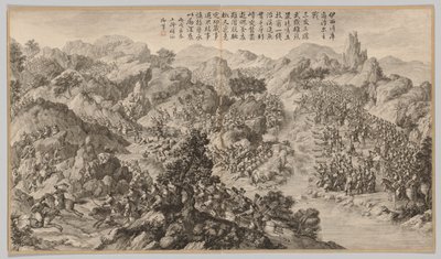 Schlacht bei Yixier Kuernaoer: aus Schlachtszenen der Niederschlagung von Aufständen..., ca. 1765-1774 von Jean Damascene Sallusti