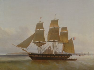 Dreimastiges Boot im Hafen von Le Havre, 1846 von Jean Dominique Drouin