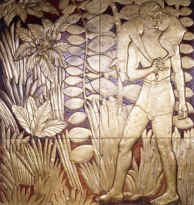 Vier lackierte und vergoldete Holztafeln aus "La Chase", ca. 1935-1949 von Jean Dunand