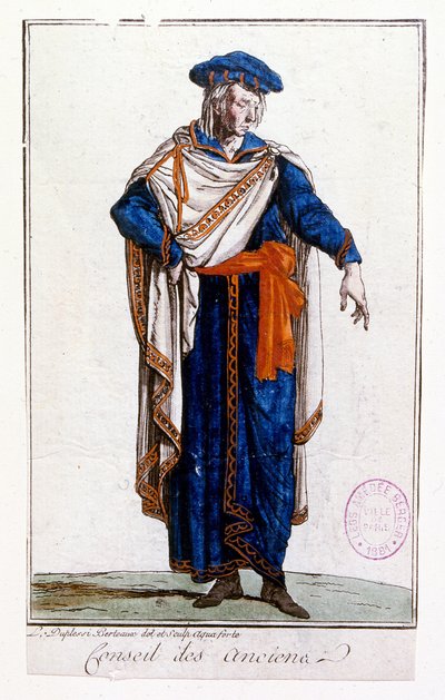 Uniform eines Mitglieds des französischen Staatsrates 1795 während der Zeit des Direktoriums von Jean Duplessi-Bertaux
