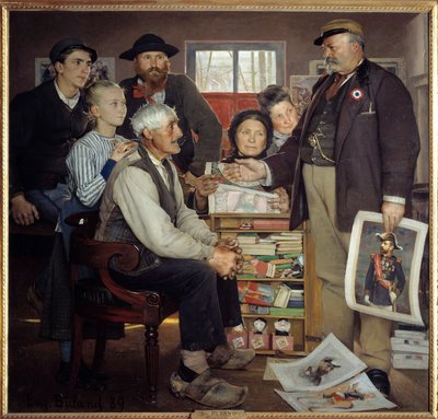 Bäcker-Propagandaszene. Ein Bäcker versucht, einen alten Bauern zu überzeugen, der Partei beizutreten von Jean Eugene Buland