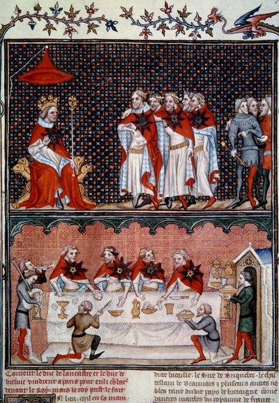 Einführung des Ordens des Sterns durch Jean le Bon und Bankett im Jahr 1352 Miniatur aus „Die großen Chroniken von Frankreich“ von Jean Fouquet, 1455-1460 von Jean Fouquet