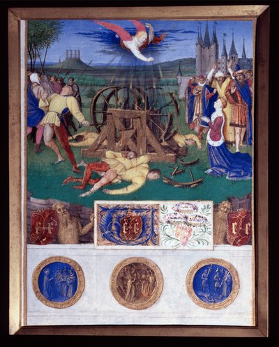 Das Martyrium der Katharina von Alexandria. Miniatur aus „Das Stundenbuch des Étienne Chevalier“ von Jean Fouquet (1420-1477/1481) von Jean Fouquet