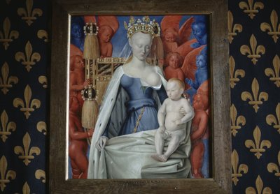 Ansicht des Gemäldes Madonna umgeben von Seraphim und Cherubim im Schloss Loches, Frankreich von Jean Fouquet