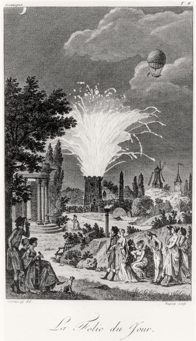 Feuerwerk im Jardin de Tivoli, um 1826 von Jean Francois Garneray