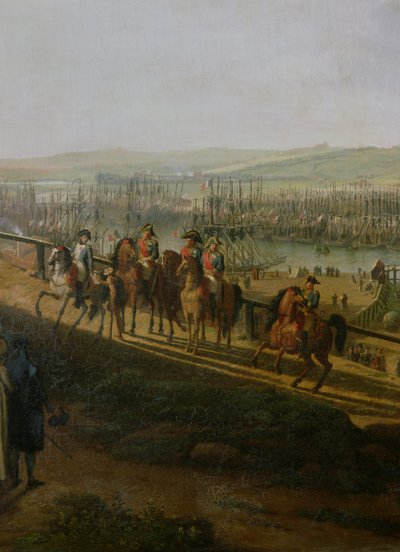 Napoleon Bonaparte (1769-1821) besucht das Lager in Boulogne im Juli 1804, Detail von Napoleon und der Flottille, 1806 von Jean Francois Hue
