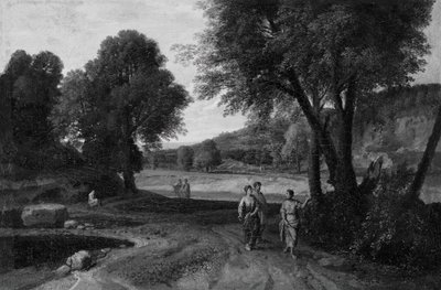 Klassische Landschaft mit zwei Frauen und einem Mann auf einem Pfad von Jean Francois Millet