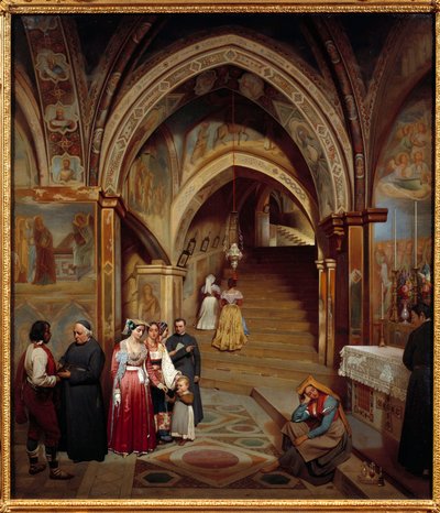 Ansicht der Kirche des Benediktinerklosters San Subiaco. Gemälde von Jean François Montessuy (1804-1876) von Jean Francois Montessuy