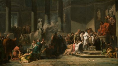 Athener Mädchen ziehen Lose, um zu bestimmen, welche sieben von ihnen nach Kreta zur Opferung an den Minotaurus geschickt werden von Jean François Pierre Peyron