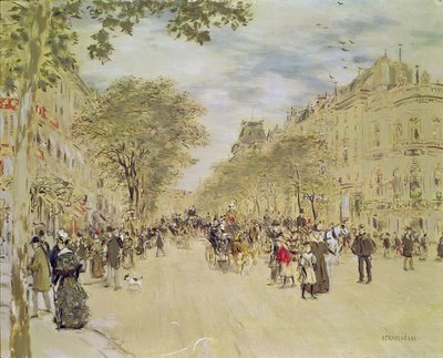Der Pavillon de Hanovre und der Boulevard des Italiens, Paris, nach 1870 von Jean Francois Raffaelli